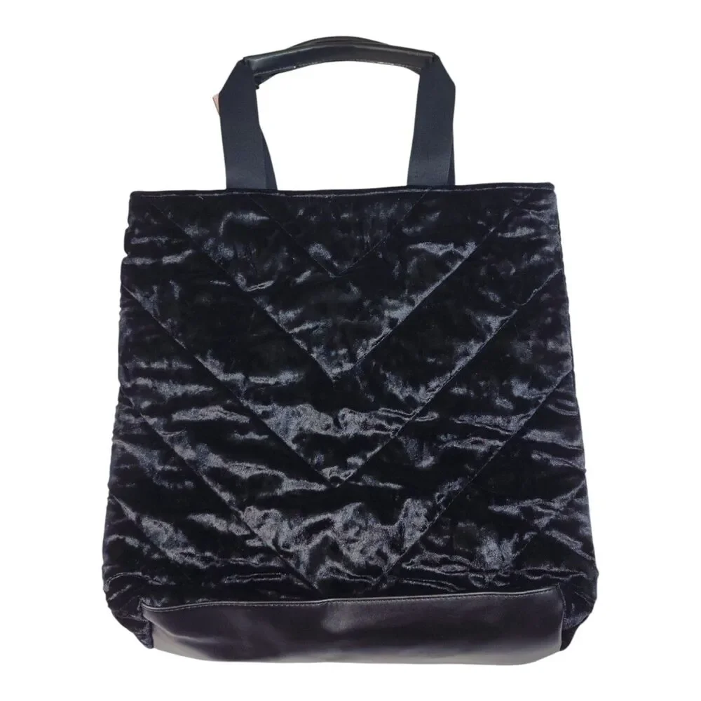 Victoria’s Secret Limited Black Chevron Crushed Velvet Quilted V Tote Bag